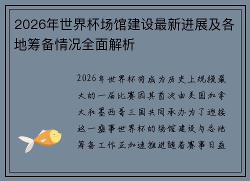 2026年世界杯场馆建设最新进展及各地筹备情况全面解析