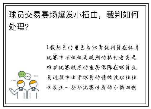 球员交易赛场爆发小插曲，裁判如何处理？